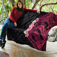 Hawaiian Tropical Plumeria Art Polynesian Tattoo Quilt Black and Bright Pink Color