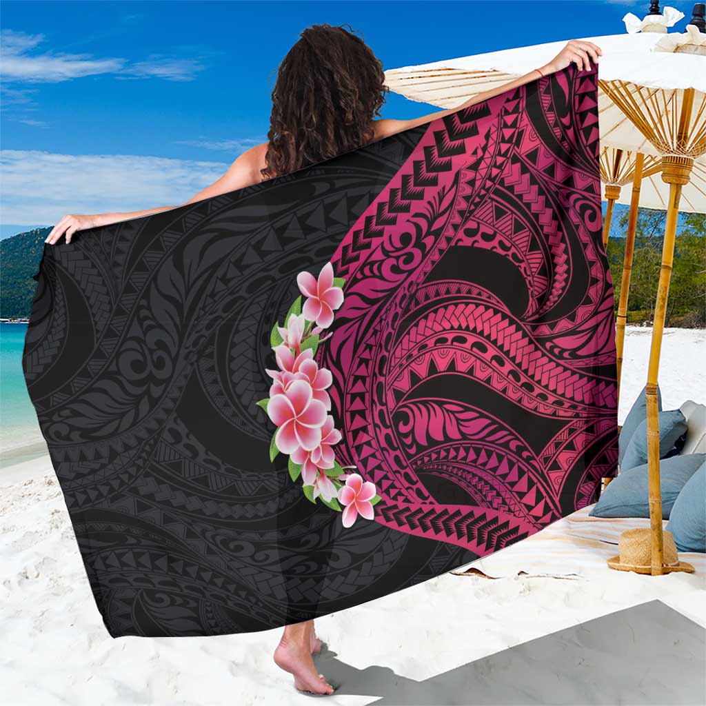 Hawaiian Tropical Plumeria Art Polynesian Tattoo Sarong Black and Bright Pink Color LT03 One Size 44 x 66 inches Pink - Polynesian Pride