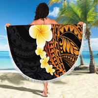 Hawaiian Tropical Plumeria Art Polynesian Tattoo Beach Blanket Black and Autumn Color Theme
