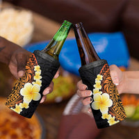 Hawaiian Tropical Plumeria Art Polynesian Tattoo 4 in 1 Can Cooler Tumbler Black and Autumn Color Theme