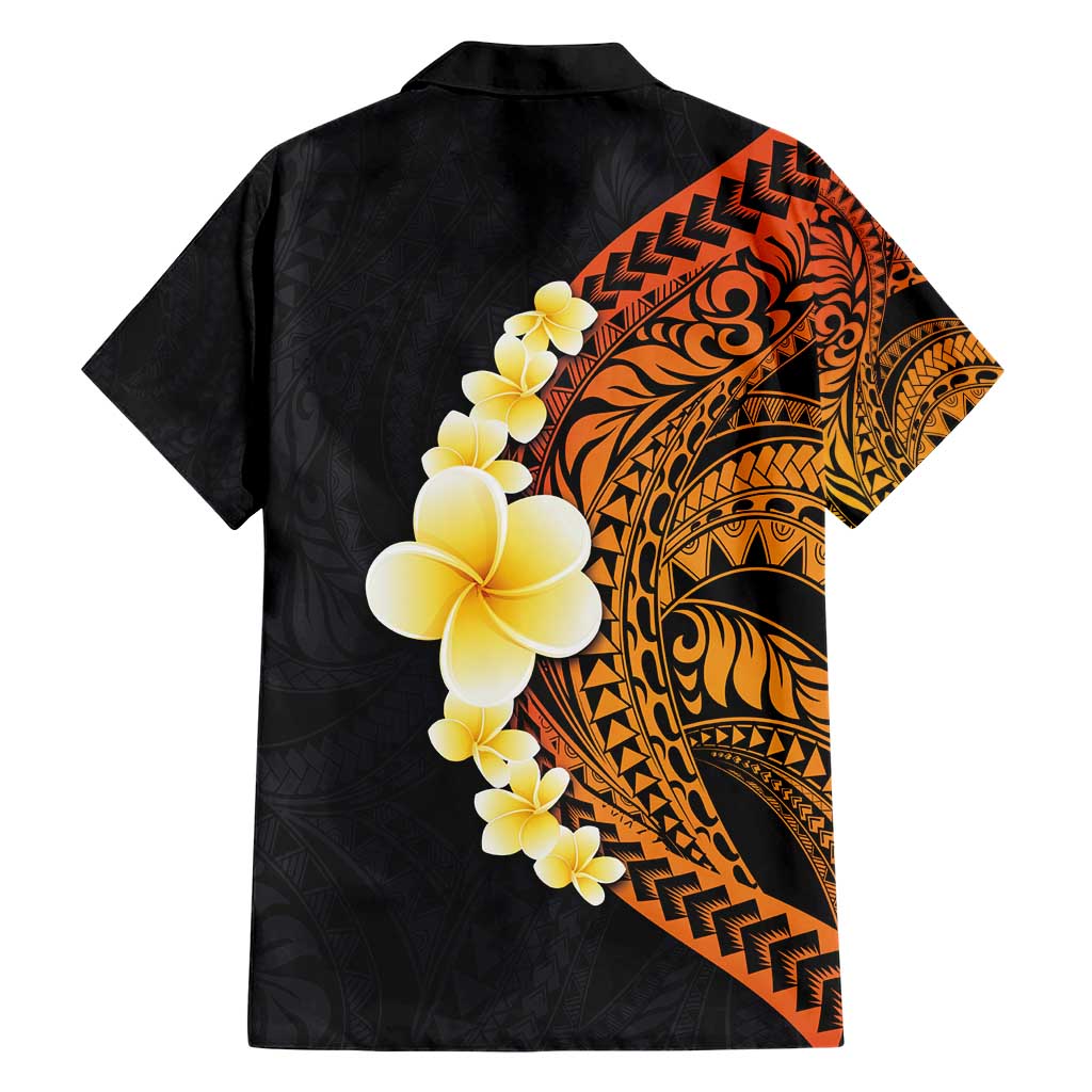 Hawaiian Tropical Plumeria Art Polynesian Tattoo Family Matching Short Sleeve Bodycon Dress and Hawaiian Shirt Black and Autumn Color Theme LT03 - Polynesian Pride