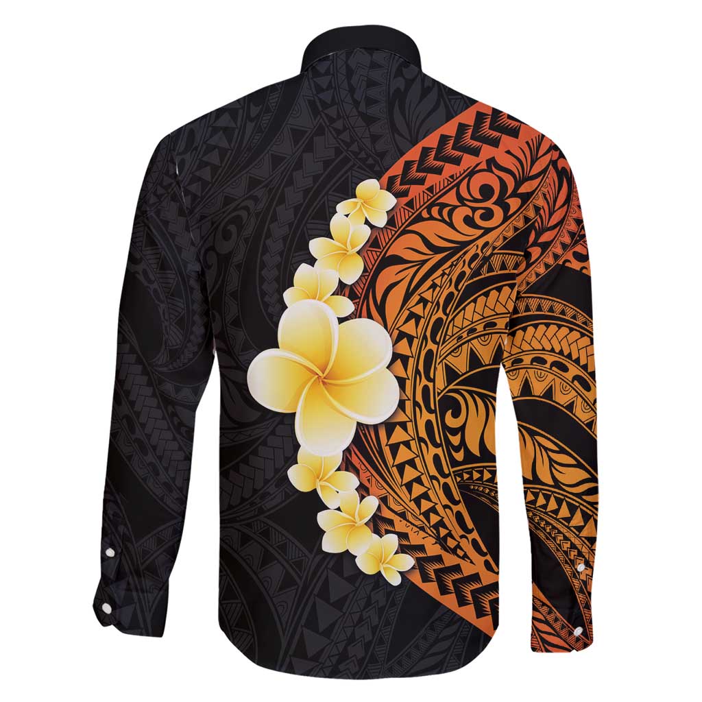 Hawaiian Tropical Plumeria Art Polynesian Tattoo Family Matching Short Sleeve Bodycon Dress and Hawaiian Shirt Black and Autumn Color Theme LT03 - Polynesian Pride