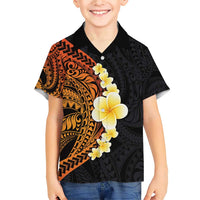Hawaiian Tropical Plumeria Art Polynesian Tattoo Family Matching Short Sleeve Bodycon Dress and Hawaiian Shirt Black and Autumn Color Theme LT03 Son's Shirt Orange - Polynesian Pride