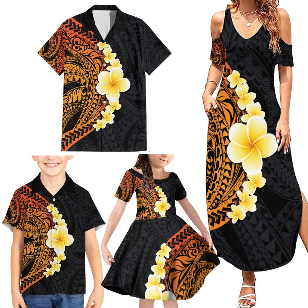 Hawaiian Tropical Plumeria Art Polynesian Tattoo Family Matching Summer Maxi Dress and Hawaiian Shirt Black and Autumn Color Theme LT03 - Polynesian Pride