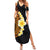 Hawaiian Tropical Plumeria Art Polynesian Tattoo Family Matching Summer Maxi Dress and Hawaiian Shirt Black and Autumn Color Theme