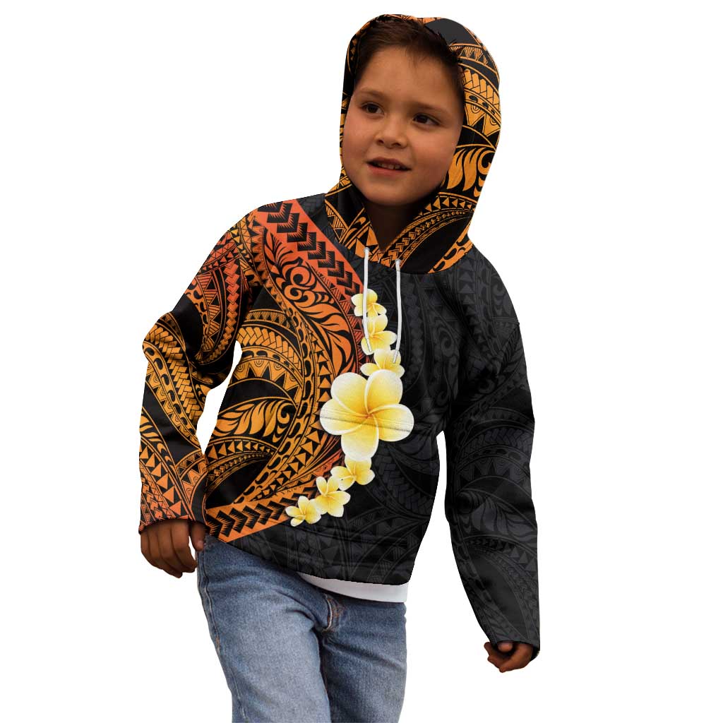 Hawaiian Tropical Plumeria Art Polynesian Tattoo Kid Hoodie Black and Autumn Color Theme