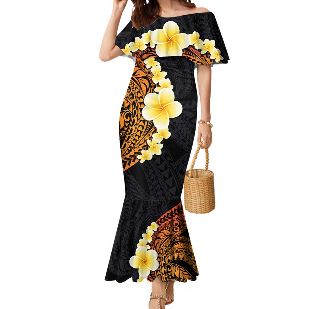 mermaid dress theme Hawaiian Tropical Plumeria Art Polynesian Tattoo Mermaid Dress Black a