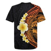 Hawaiian Tropical Plumeria Art Polynesian Tattoo Rugby Jersey Black and Autumn Color Theme