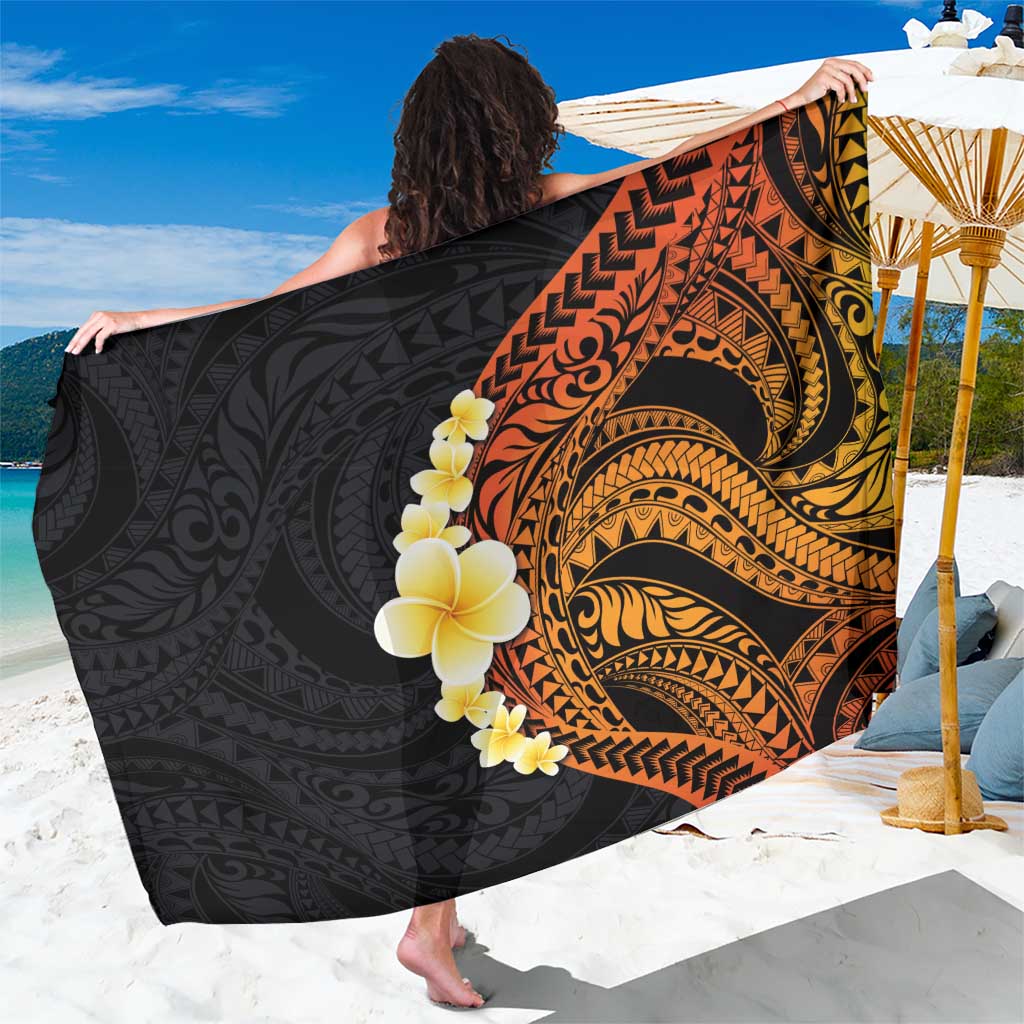 Hawaiian Tropical Plumeria Art Polynesian Tattoo Sarong Black and Autumn Color Theme LT03 One Size 44 x 66 inches Orange - Polynesian Pride