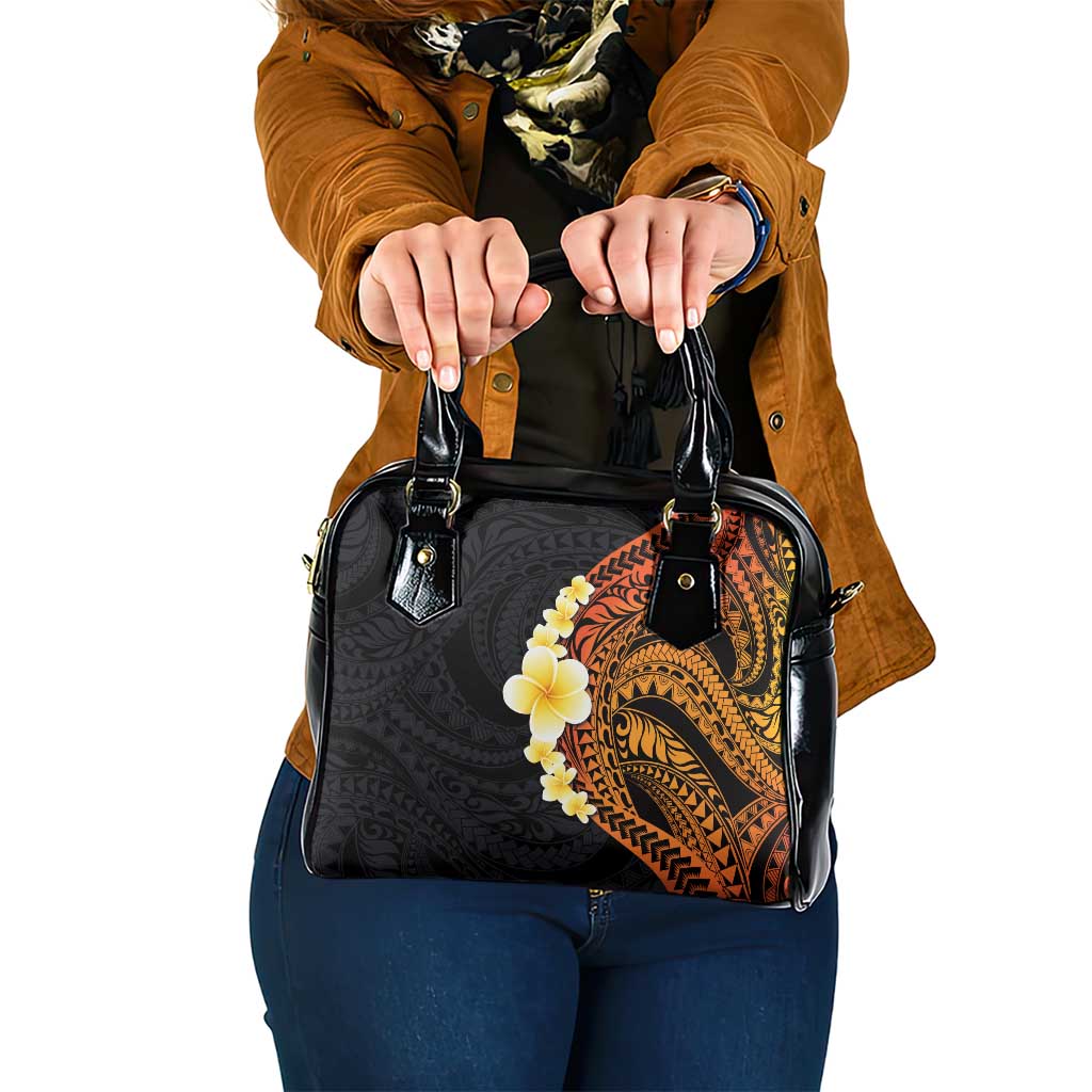 Hawaiian Tropical Plumeria Art Polynesian Tattoo Shoulder Handbag Black and Autumn Color Theme LT03 One Size Orange - Polynesian Pride