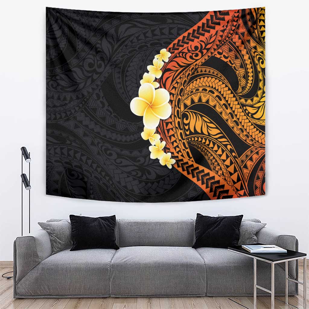 Hawaiian Tropical Plumeria Art Polynesian Tattoo Tapestry Black and Autumn Color Theme LT03 Orange - Polynesian Pride