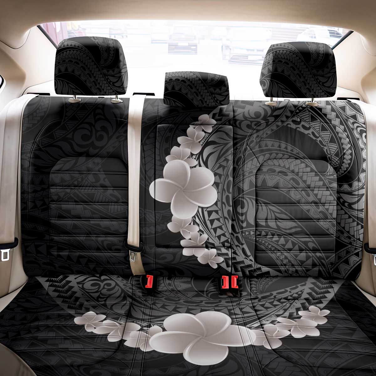 Hawaiian Tropical Plumeria Art Polynesian Tattoo Back Car Seat Cover Grayscale Color LT03 - Polynesian Pride