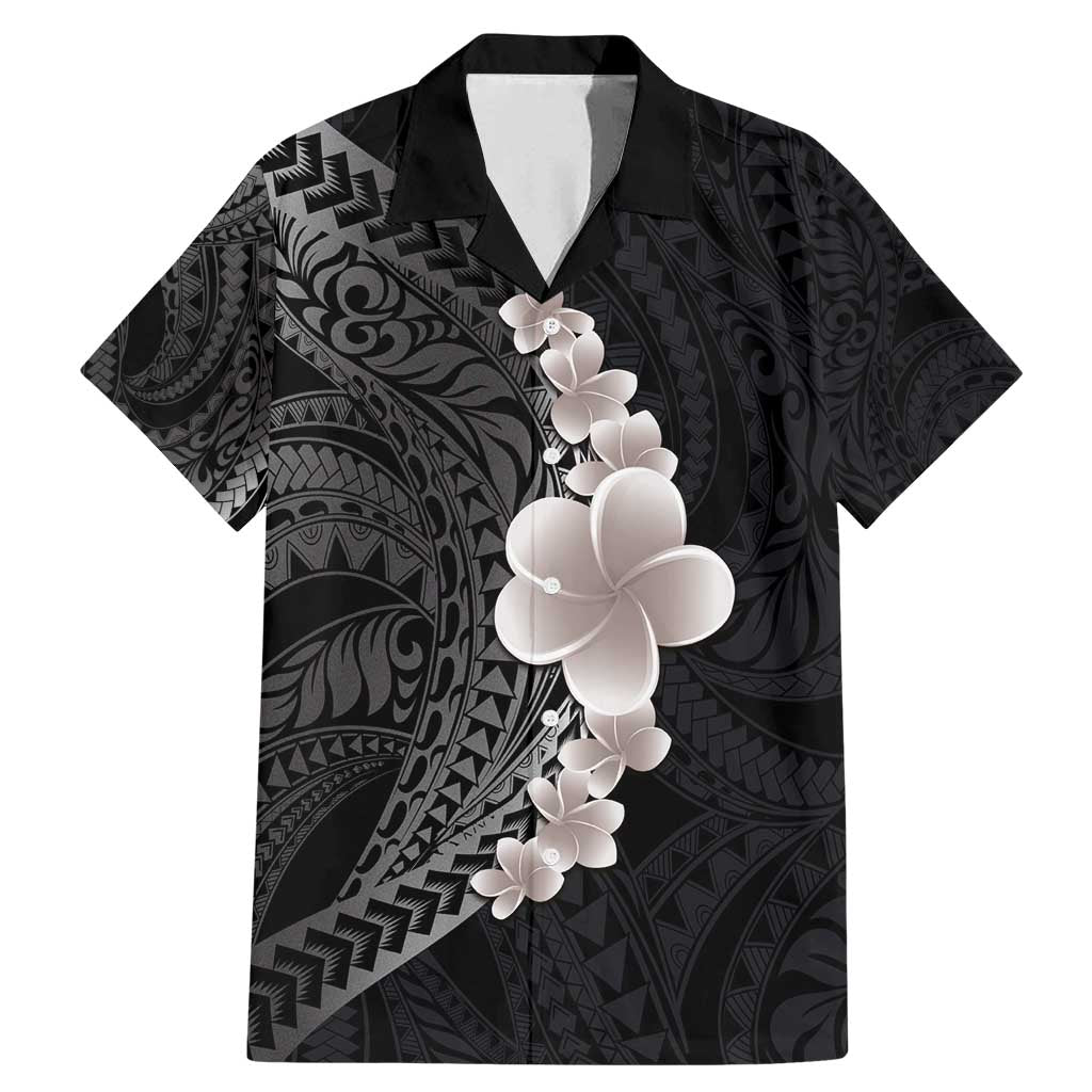 Hawaiian Tropical Plumeria Art Polynesian Tattoo Family Matching Mermaid Dress and Hawaiian Shirt Grayscale Color