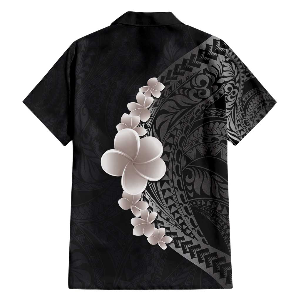Hawaiian Tropical Plumeria Art Polynesian Tattoo Family Matching Short Sleeve Bodycon Dress and Hawaiian Shirt Grayscale Color LT03 - Polynesian Pride