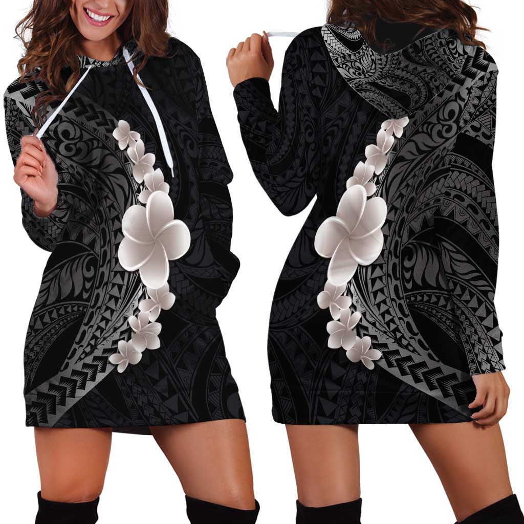 Hawaiian Tropical Plumeria Art Polynesian Tattoo Hoodie Dress Grayscale Color