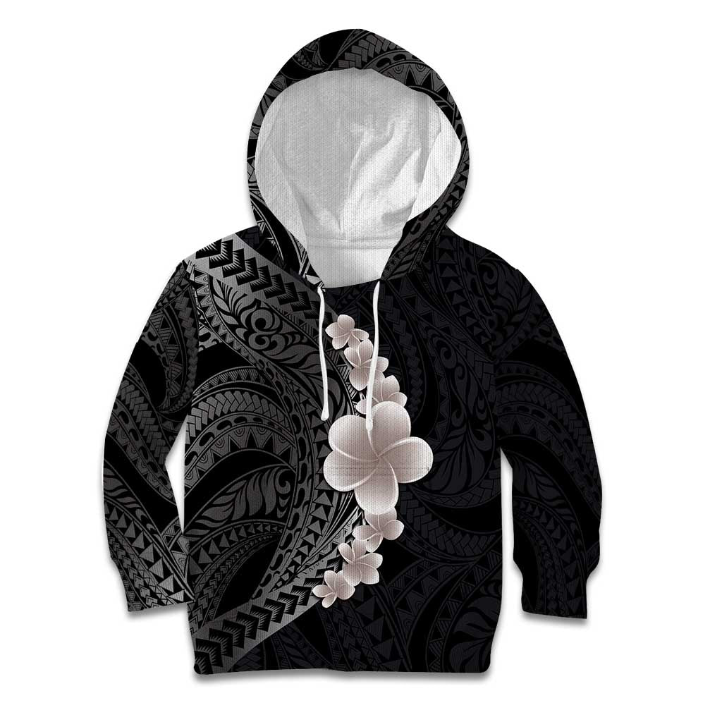 Hawaiian Tropical Plumeria Art Polynesian Tattoo Kid Hoodie Grayscale Color LT03 Hoodie Black - Polynesian Pride
