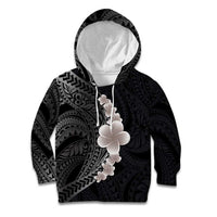 Hawaiian Tropical Plumeria Art Polynesian Tattoo Kid Hoodie Grayscale Color
