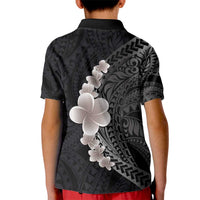 Hawaiian Tropical Plumeria Art Polynesian Tattoo Kid Polo Shirt Grayscale Color