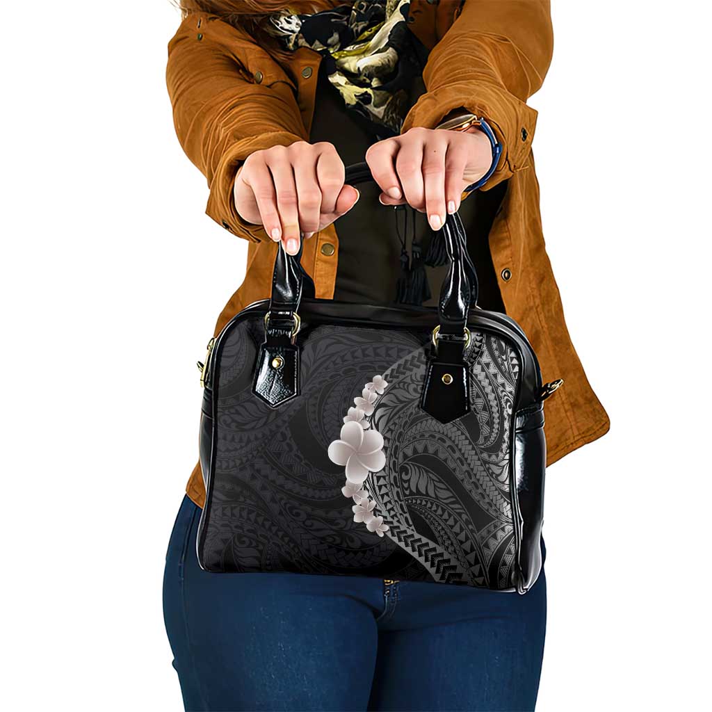 Hawaiian Tropical Plumeria Art Polynesian Tattoo Shoulder Handbag Grayscale Color LT03 One Size Black - Polynesian Pride