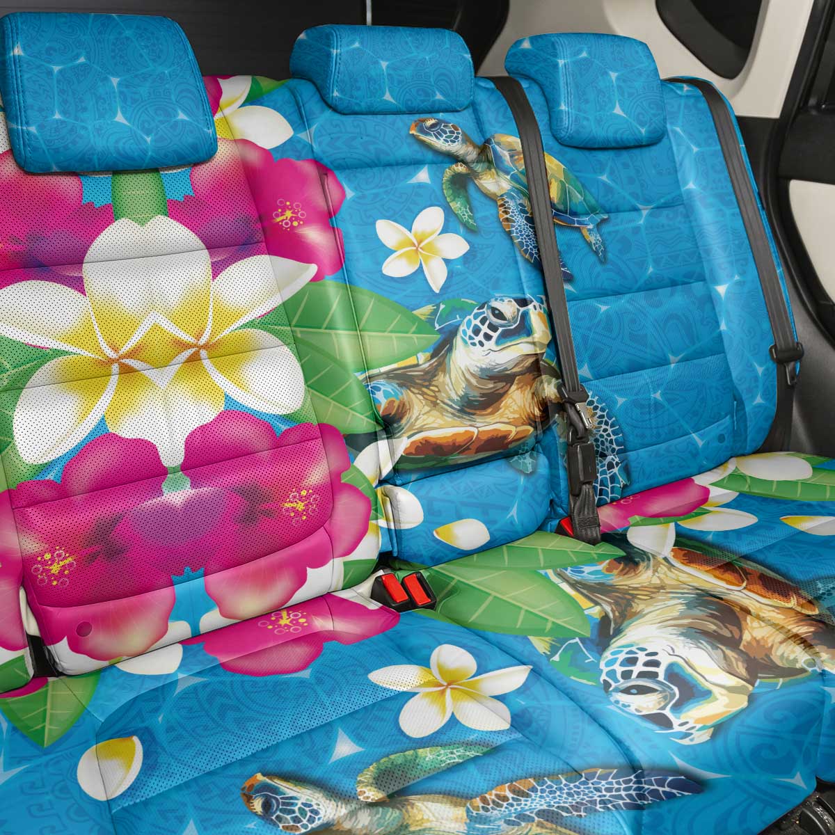 Hawaiian Tropical Flower and Honu Under Blue Water Back Car Seat Cover LT03 - Polynesian Pride