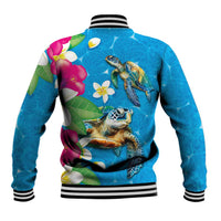 Hawaiian Tropical Flower and Honu Under Blue Water Baseball Jacket