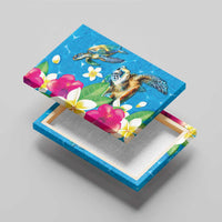Hawaiian Tropical Flower and Honu Under Blue Water Canvas Wall Art