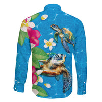 Hawaiian Tropical Flower and Honu Under Blue Water Family Matching Short Sleeve Bodycon Dress and Hawaiian Shirt