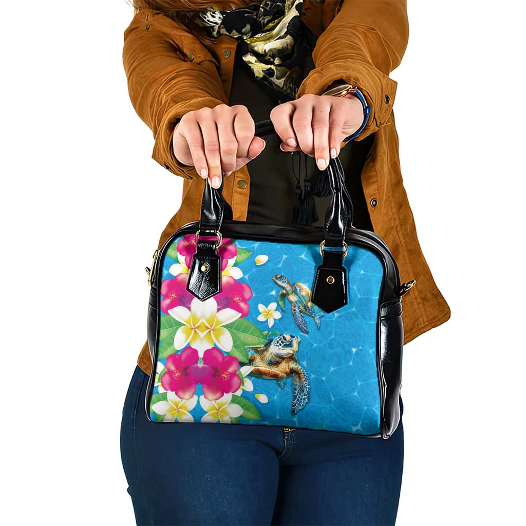 Hawaiian Tropical Flower and Honu Under Blue Water Shoulder Handbag LT03 One Size Blue - Polynesian Pride
