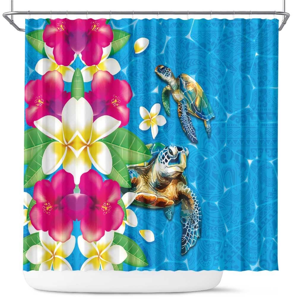 Hawaiian Tropical Flower and Honu Under Blue Water Shower Curtain LT03 Blue - Polynesian Pride