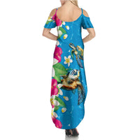 Hawaiian Tropical Flower and Honu Under Blue Water Summer Maxi Dress LT03 - Polynesian Pride