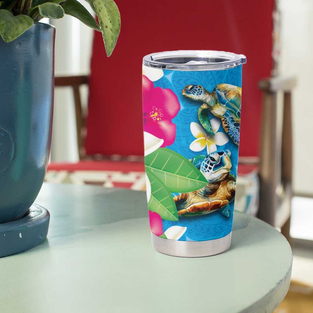 Hawaiian Tropical Flower and Honu Under Blue Water Tumbler Cup