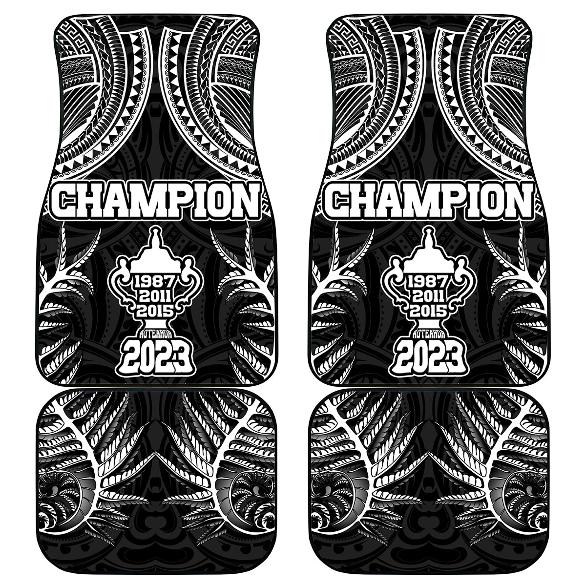 New Zealand Rugby Car Mats Aotearoa Champion Cup History with Silver Fern LT03 Black - Polynesian Pride