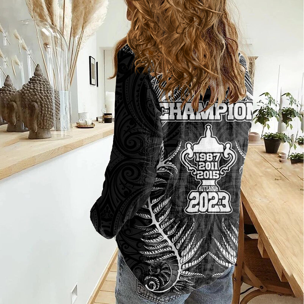 New Zealand Rugby Women Casual Shirt Aotearoa Champion Cup History with Silver Fern LT03 - Polynesian Pride