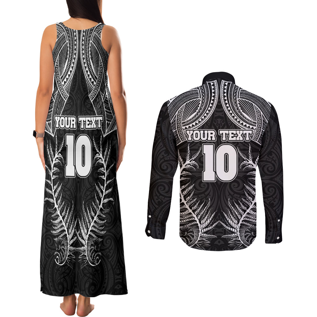 Custom New Zealand Rugby Couples Matching Tank Maxi Dress and Long Sleeve Button Shirt Aotearoa Champion Cup History with Silver Fern LT03 - Polynesian Pride