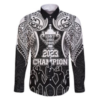 New Zealand Rugby Family Matching Off Shoulder Maxi Dress and Hawaiian Shirt Aotearoa Champion Cup History with Haka Dance LT03 Dad's Shirt - Long Sleeve Black - Polynesian Pride