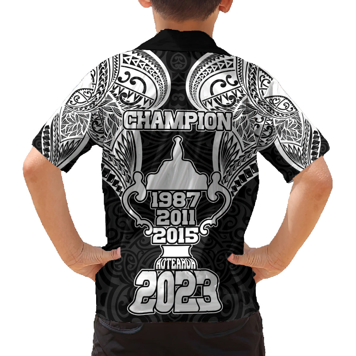 New Zealand Rugby Family Matching Puletasi Dress and Hawaiian Shirt Aotearoa Champion Cup History with Haka Dance LT03 - Polynesian Pride