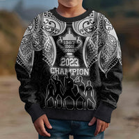 New Zealand Rugby Kid Ugly Christmas Sweater Aotearoa Champion Cup History with Haka Dance LT03 - Polynesian Pride