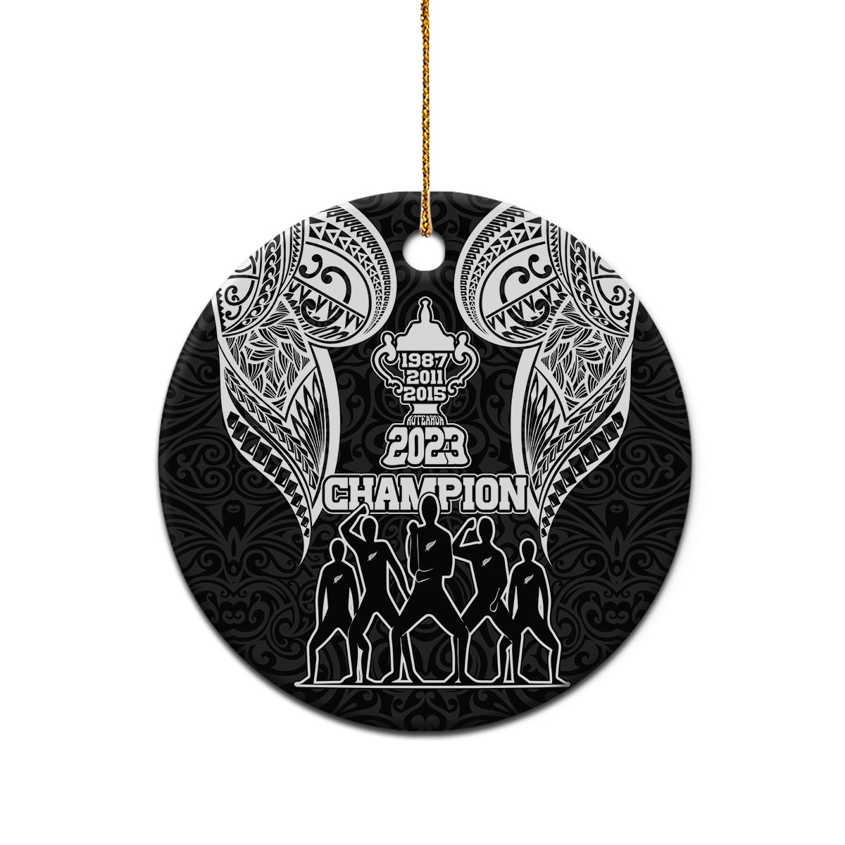 Personalised New Zealand Rugby Ceramic Ornament Aotearoa Champion Cup History with Haka Dance LT03 - Polynesian Pride