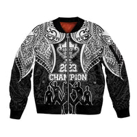 Personalised New Zealand Rugby Sleeve Zip Bomber Jacket Aotearoa Champion Cup History with Haka Dance LT03 Unisex Black - Polynesian Pride