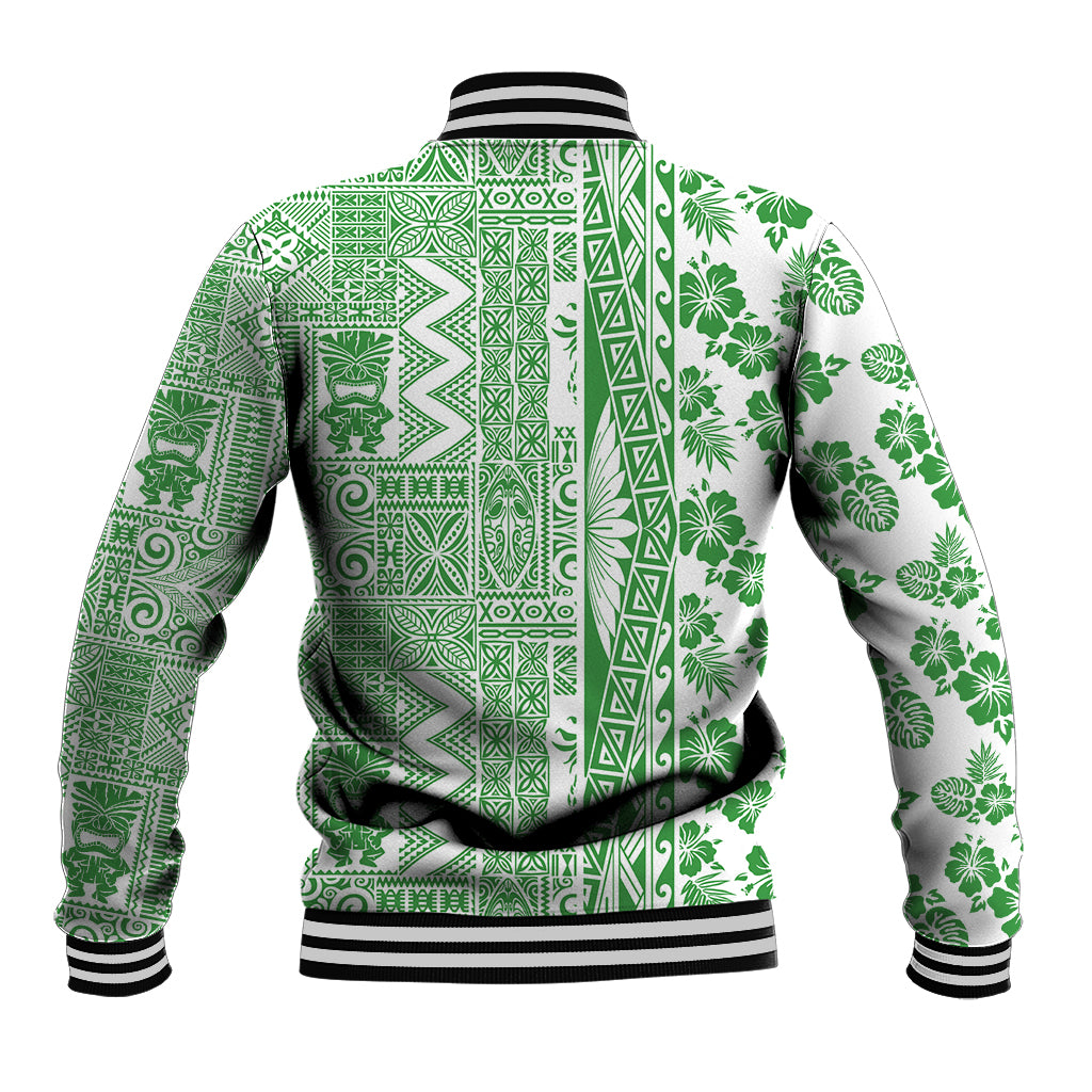 Hawaii Baseball Jacket Aloha Tropical Plants Tribal Pattern Green Version LT03 - Polynesian Pride
