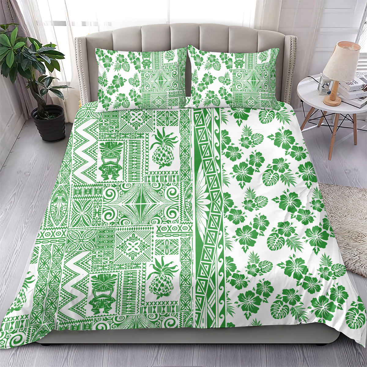 Hawaii Bedding Set Aloha Tropical Plants Tribal Pattern Green Version LT03 - Polynesian Pride