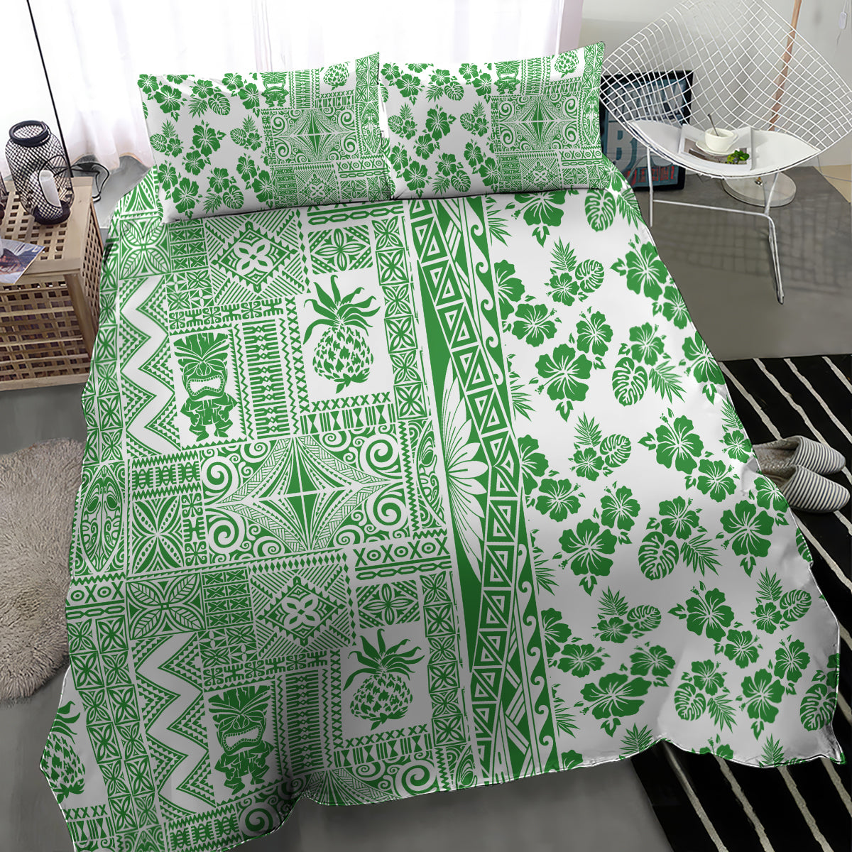 Hawaii Bedding Set Aloha Tropical Plants Tribal Pattern Green Version LT03 - Polynesian Pride