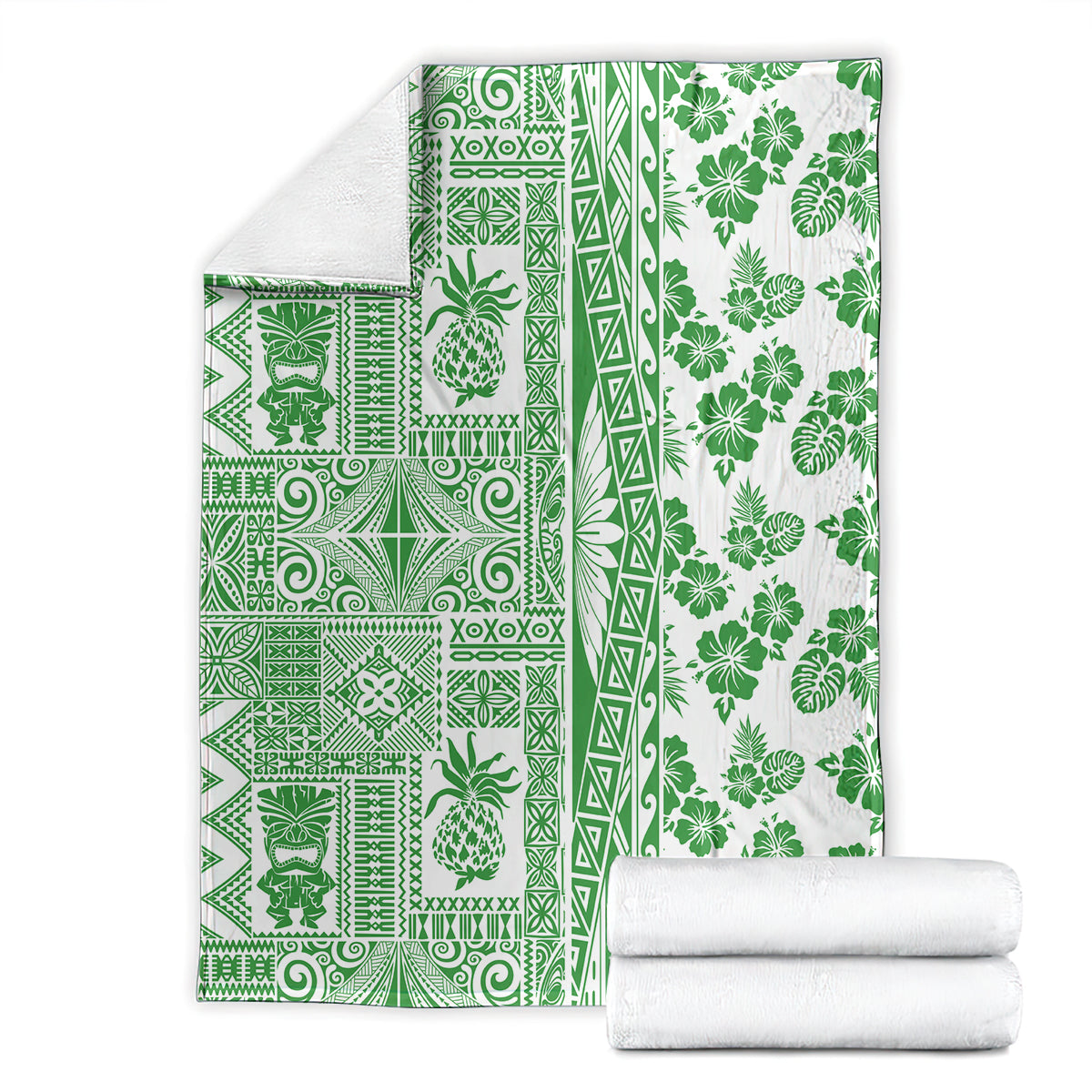 Hawaii Blanket Aloha Tropical Plants Tribal Pattern Green Version LT03 - Polynesian Pride