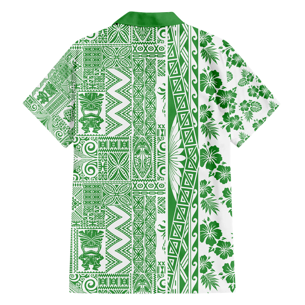 Hawaii Family Matching Off Shoulder Maxi Dress and Hawaiian Shirt Aloha Tropical Plants Tribal Pattern Green Version LT03 - Polynesian Pride