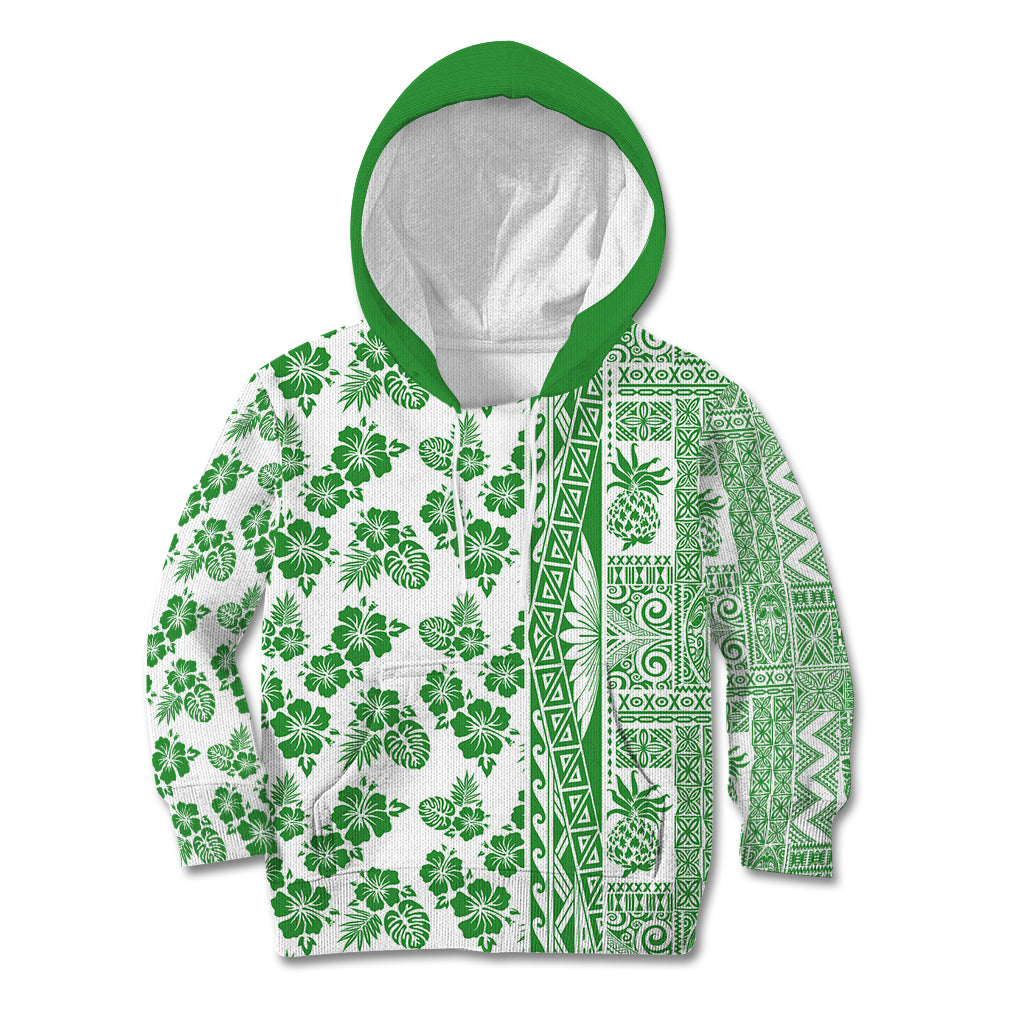 Hawaii Kid Hoodie Aloha Tropical Plants Tribal Pattern Green Version LT03 Green - Polynesian Pride