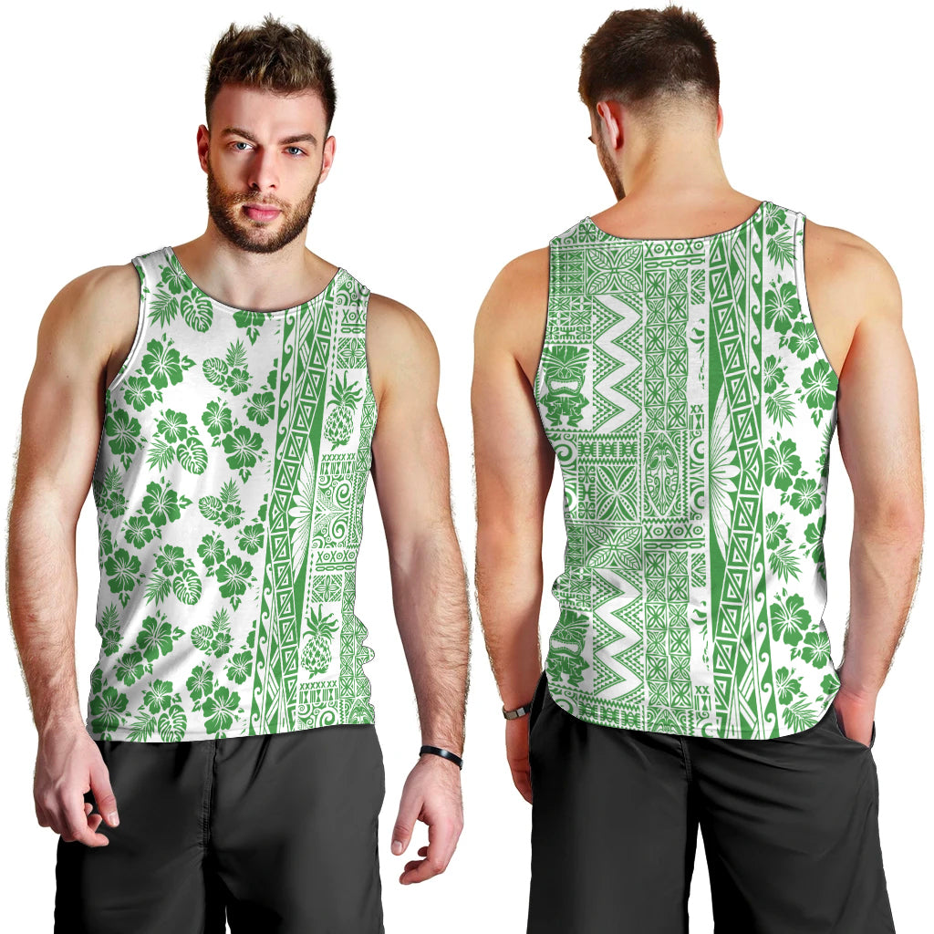 Hawaii Men Tank Top Aloha Tropical Plants Tribal Pattern Green Version LT03 - Polynesian Pride