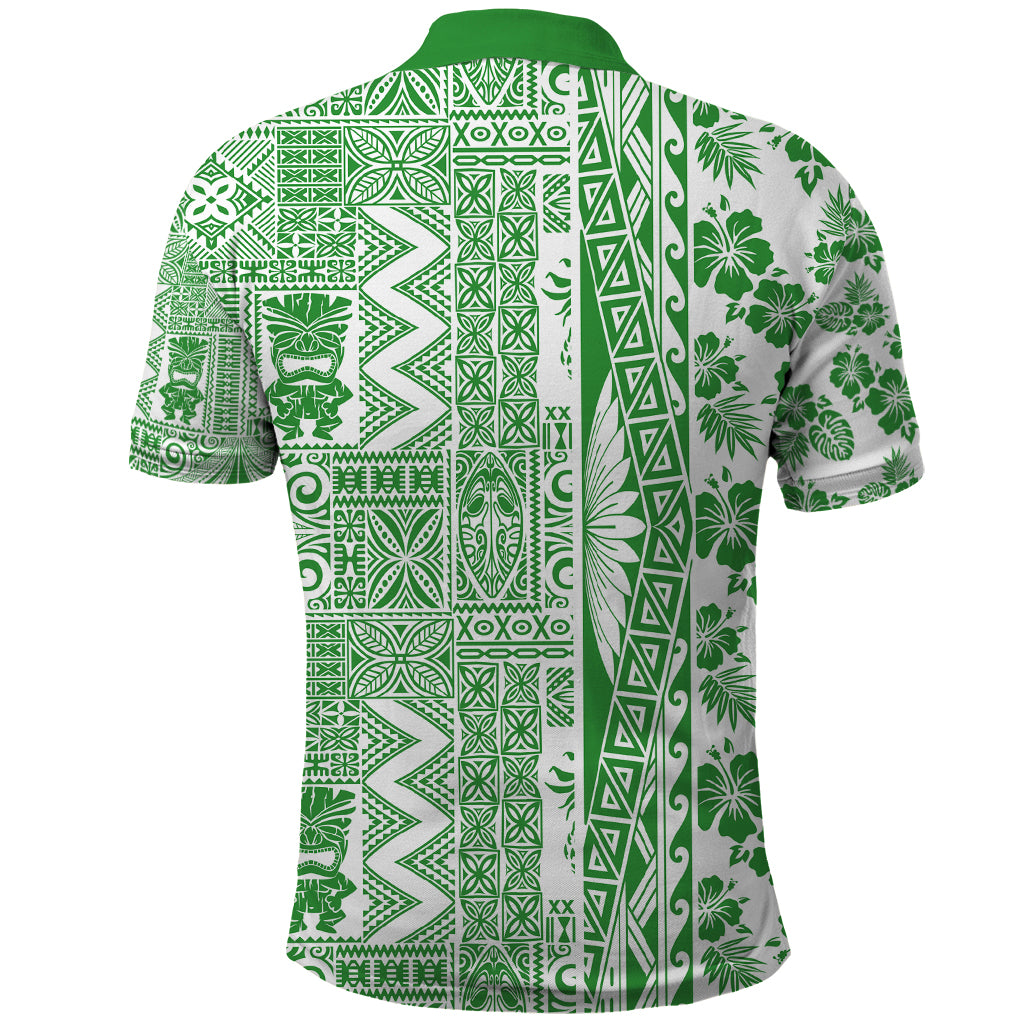 Hawaii Polo Shirt Aloha Tropical Plants Tribal Pattern Green Version LT03 - Polynesian Pride