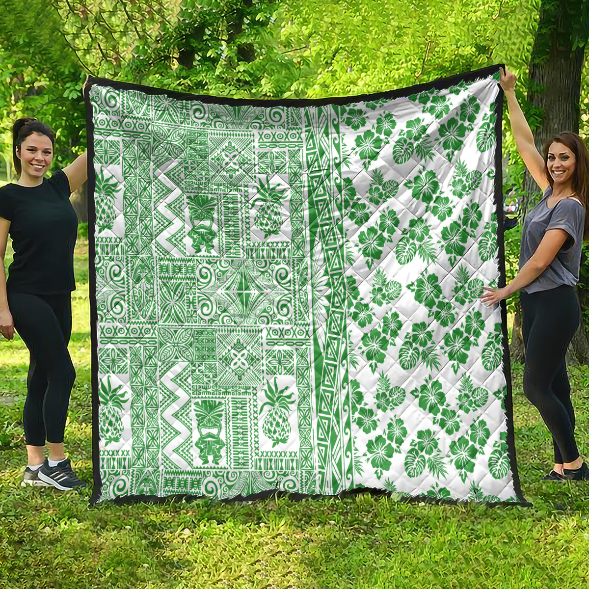Hawaii Quilt Aloha Tropical Plants Tribal Pattern Green Version LT03 - Polynesian Pride