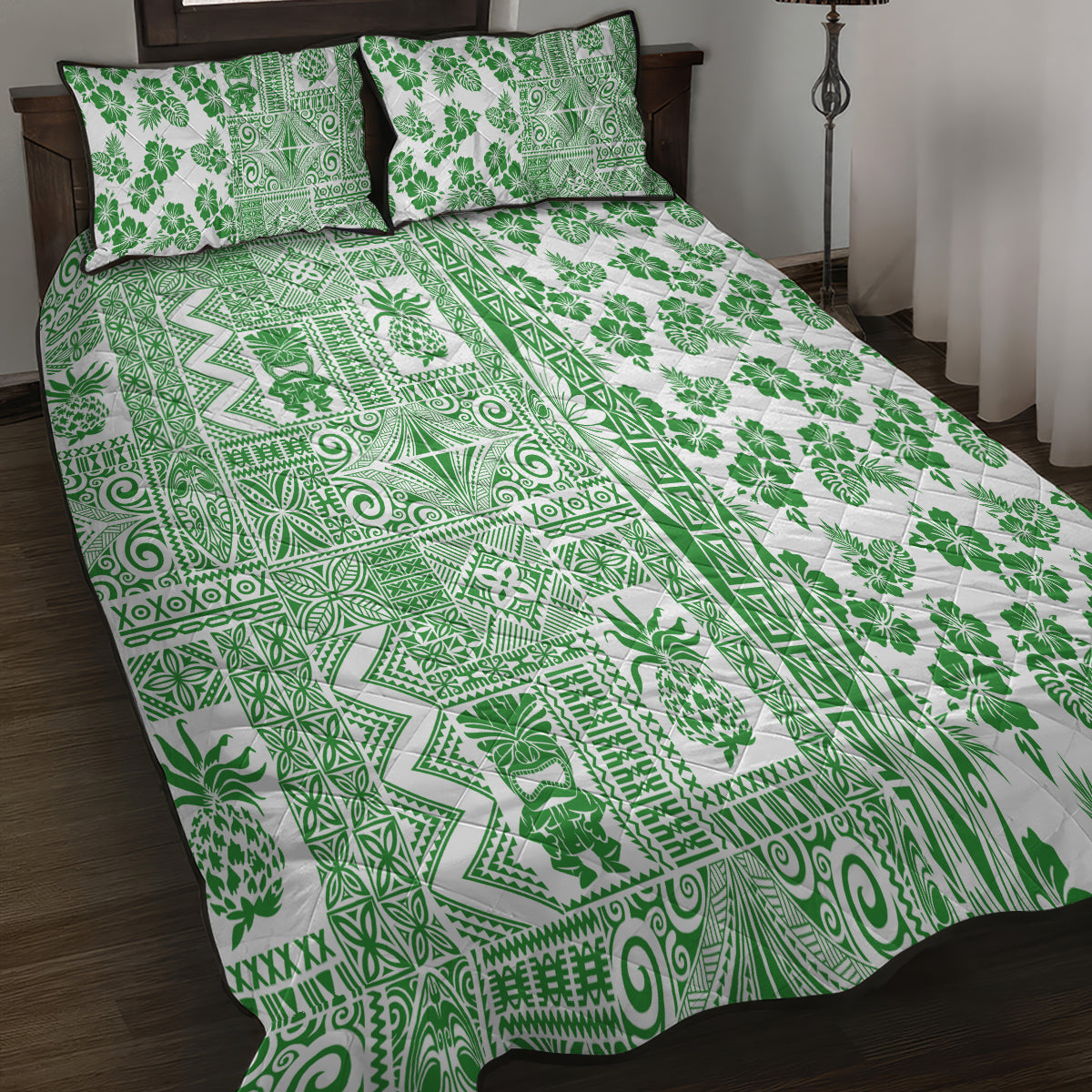 Hawaii Quilt Bed Set Aloha Tropical Plants Tribal Pattern Green Version LT03 - Polynesian Pride