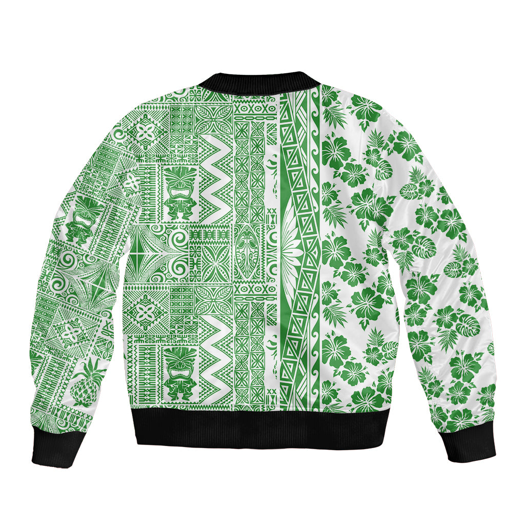 Hawaii Sleeve Zip Bomber Jacket Aloha Tropical Plants Tribal Pattern Green Version LT03 - Polynesian Pride